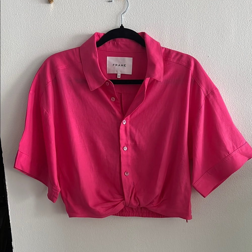 Frame Denim Pink Cropped Button Down Polo
